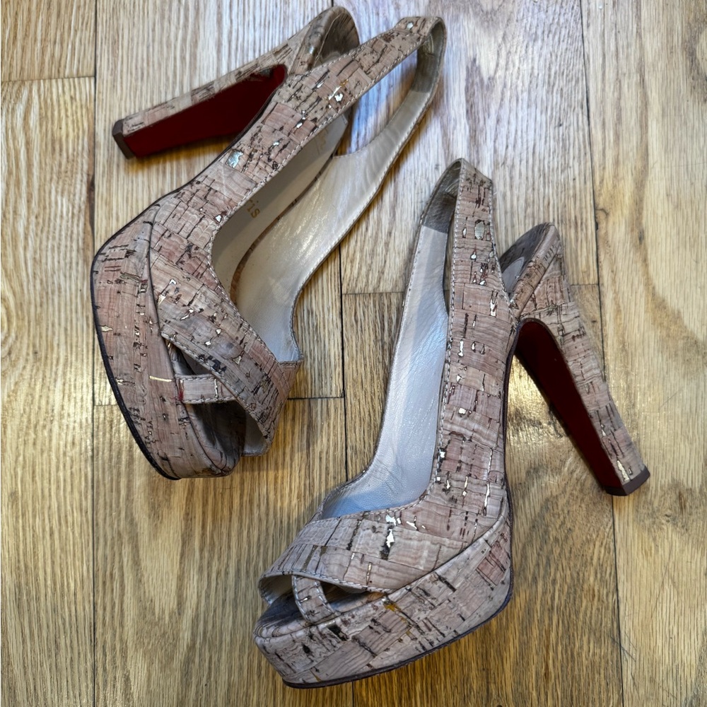 Christian Louboutin Classic Cork Peep Toe Platform Sandal 3.5 inch heel